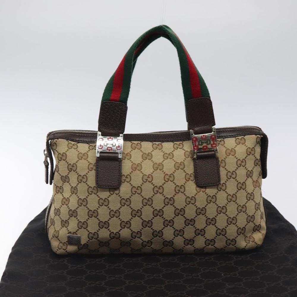GUCCI GG Canvas Web Sherry Line Hand Bag Beige Silver 145759 Auth 119676 - Picture 12 of 16